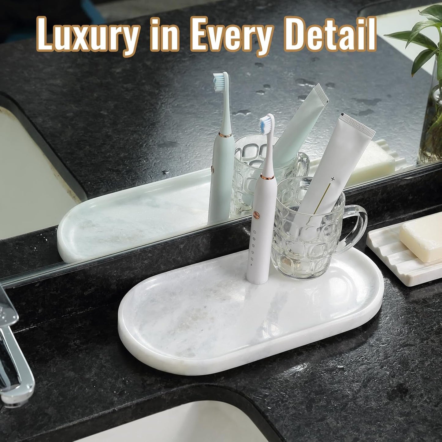 Koville Italian Travertine Tray, 12"x6" Vanity Decorative Marble Tray for Countertop, Catchall Tray for Perfume, Candles, Jewelry Dish Tray