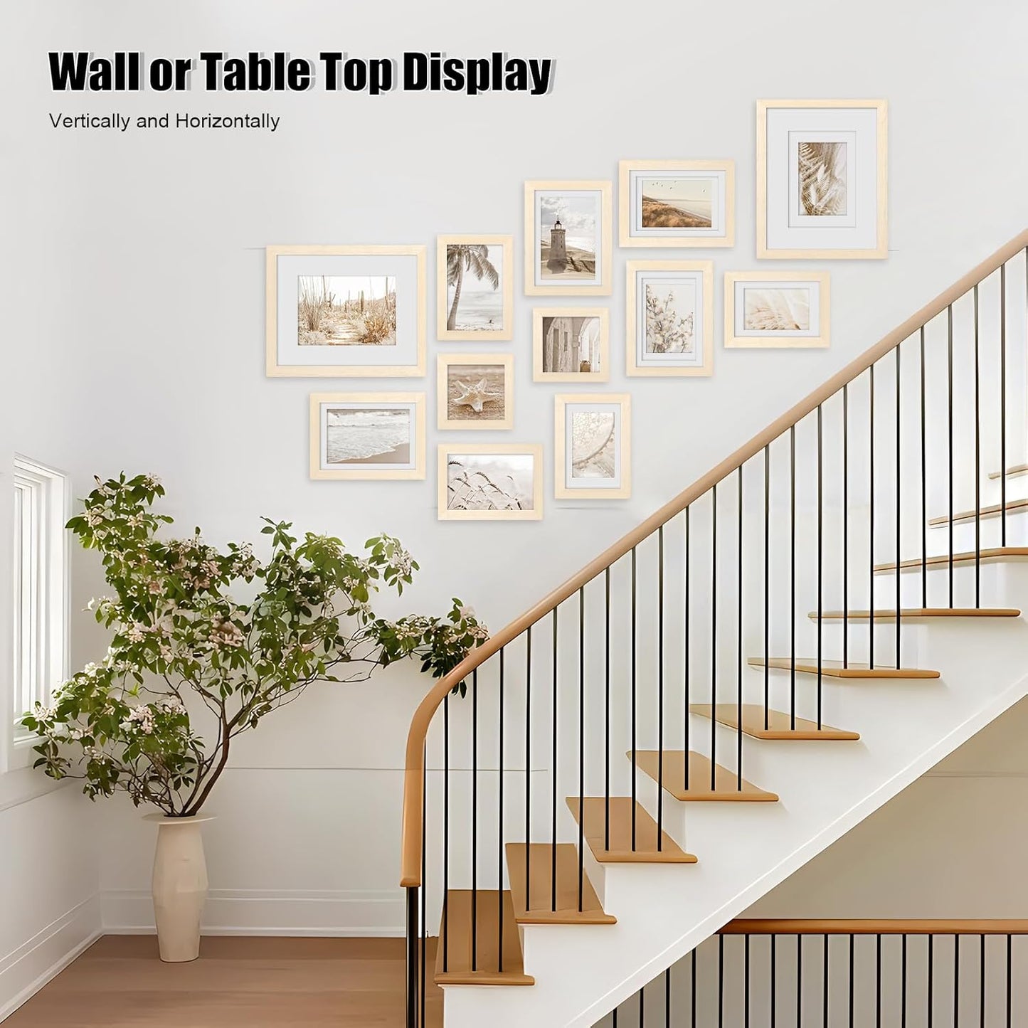 Egofine Picture Frame Set 12 Pack, Picture Frames Collage Wall Decor with Two 11x14, Two 8x10, Four 5x7, Four 4x6 for Wall and Tabletop, Made of Solid Wood, Covered by Plexiglass, Natural Wood