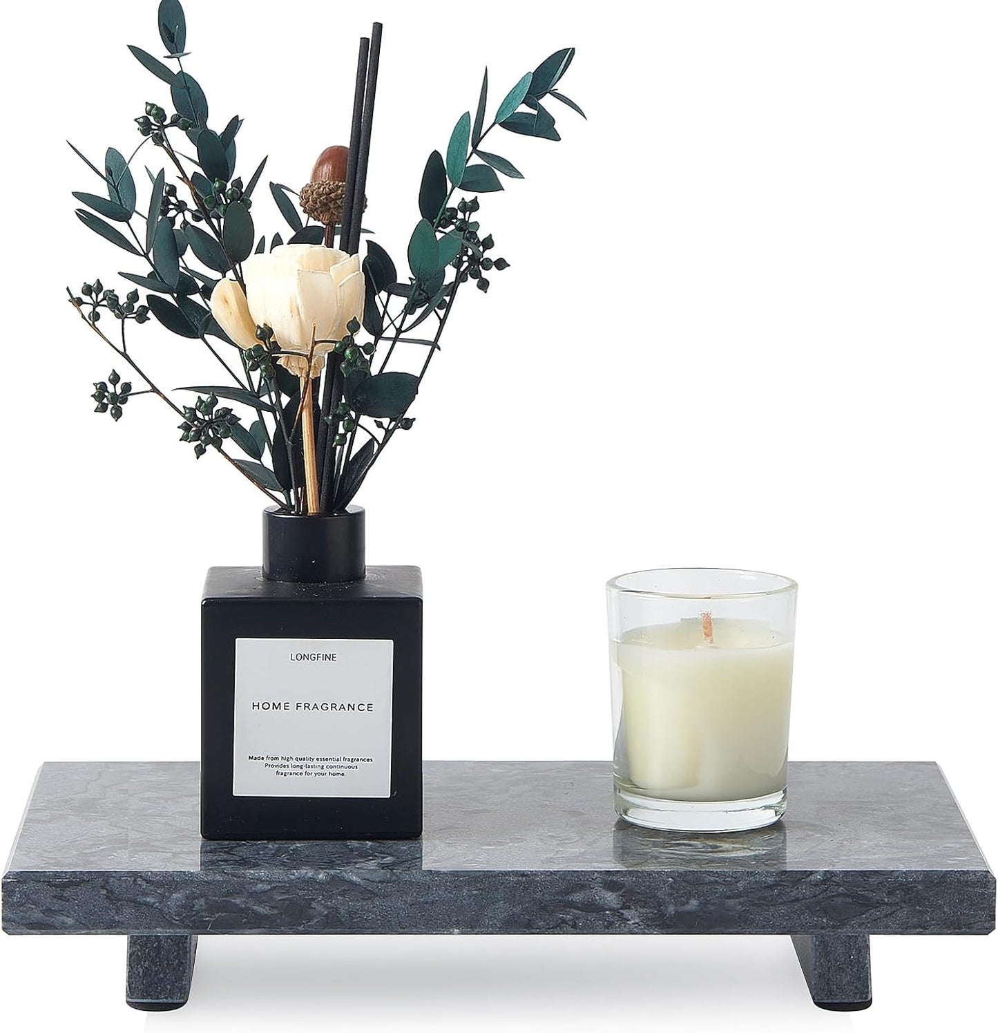 Natural Marble Tray Pedestal Stand – Soap & Jewelry Riser for Bathroom Counter, Kitchen Sink, Vanity Organizer, Decorative Stone Catchall for Perfume, Candles
