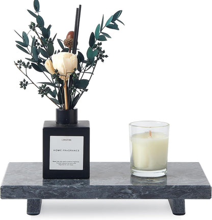 Natural Marble Tray Pedestal Stand – Soap & Jewelry Riser for Bathroom Counter, Kitchen Sink, Vanity Organizer, Decorative Stone Catchall for Perfume, Candles