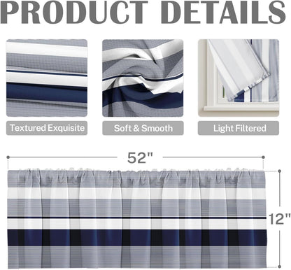 Emvency 2 Pack Dark Grey Valances Window Treatments, Gray Striped Abstract Blackout Drapes Adjustable Curtain for Windows Living Room Kitchen Over Sink, 52x18 Inch Rod Pocket Valances