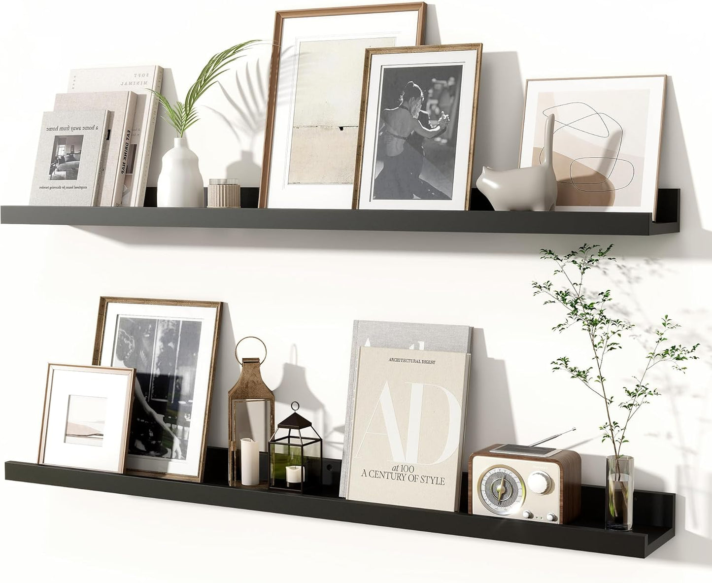 Fun Memories Picture Ledge Shelves Set of 2, 32 Inch Rustic Wall Mounted Floating Shelves with Lip for Home Storage and Décor in Bathroom, Kitchen, Nursery, Bedroom, Living Room, Walnut