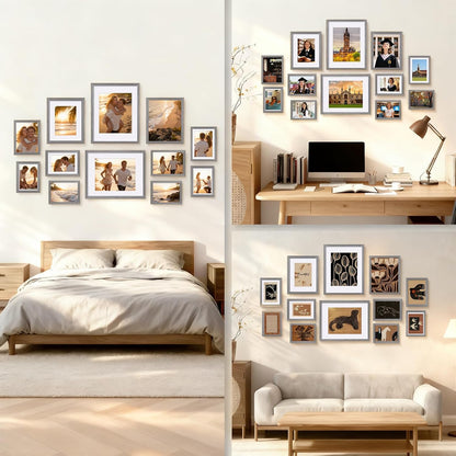 Egofine Picture Frame Set 12 Pack, Picture Frames Collage Wall Decor with Two 11x14, Two 8x10, Four 5x7, Four 4x6 for Wall and Tabletop, Made of Solid Wood, Covered by Plexiglass, Natural Wood