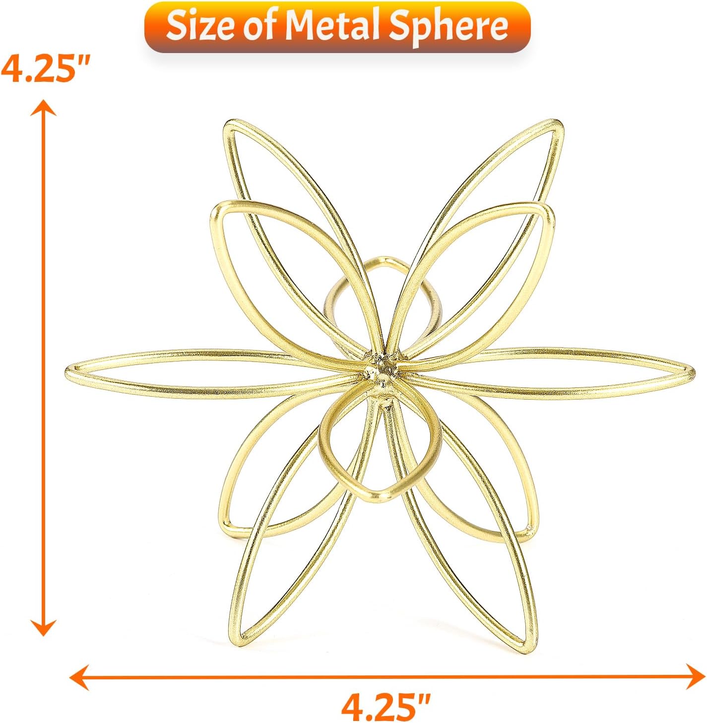 8" Gold Decorative Sphere, Metal Floral Tabletop Sculpture, Abstract Tabletop Decorative Ball for Home Metal Sphere Decor