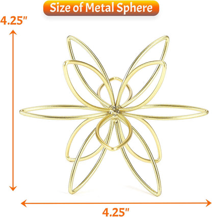 8" Gold Decorative Sphere, Metal Floral Tabletop Sculpture, Abstract Tabletop Decorative Ball for Home Metal Sphere Decor