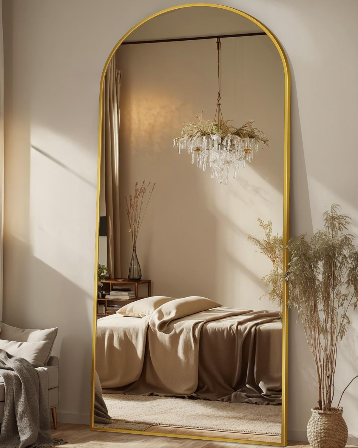 Antok 71" x28” Arched Full Length Floor Mirror, Black Aluminum Frame, Free Standing/Wall Mount/Leaning for Bedroom, Living Room, Dressing Room