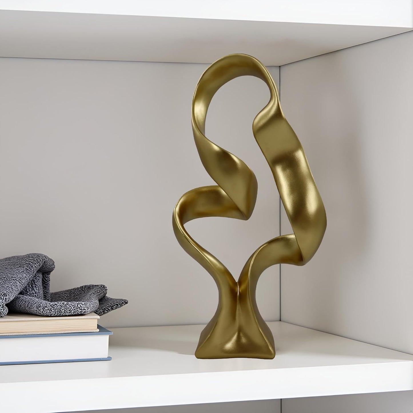 10" Modern Abstract Ribbon Decorative Sculpture, Knot Sculptures,Home Decor,Coffee Table Statues,Dining Living Room Desk Decor（White）