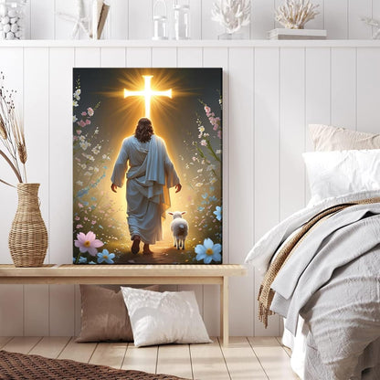 Abstract Jesus Walking on Water Canvas Wall Art Christian Spiritual Wall Decor Pictures Divine Light Modern Religious Posters Prints for Living Room Bedroom Church Decoration 12x16in