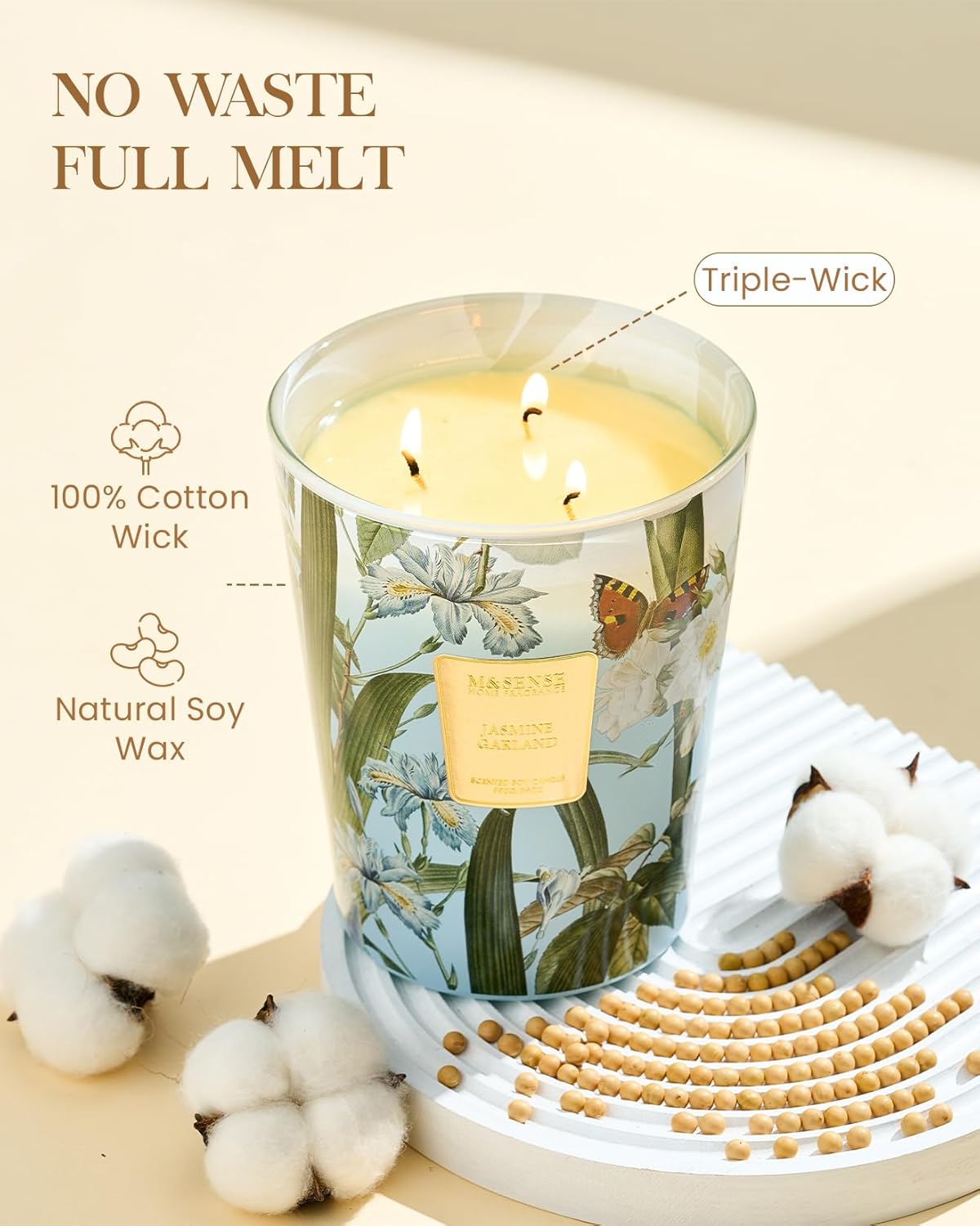 M&SENSE Jasmine Candles Highly Scented 3 Wick 35oz 150 Hours Burn Extra Large Jar Candles for Women, Natural Soy Wax Aromatherapy Candle for Stress Relief, Meditation, Yoga, Spa - Colors A