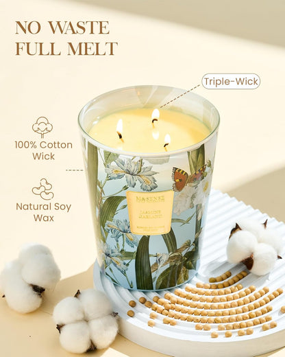 M&SENSE Jasmine Candles Highly Scented 3 Wick 35oz 150 Hours Burn Extra Large Jar Candles for Women, Natural Soy Wax Aromatherapy Candle for Stress Relief, Meditation, Yoga, Spa - Colors A