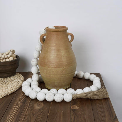 OMISHE Extra Large Wood Bead Garland with 1.6" Diameter Wooden Beads and Tassels, 41" Long Rustic Farmhouse Country Decorative Beads for Home Tiered Tray Decor, Natural Beige