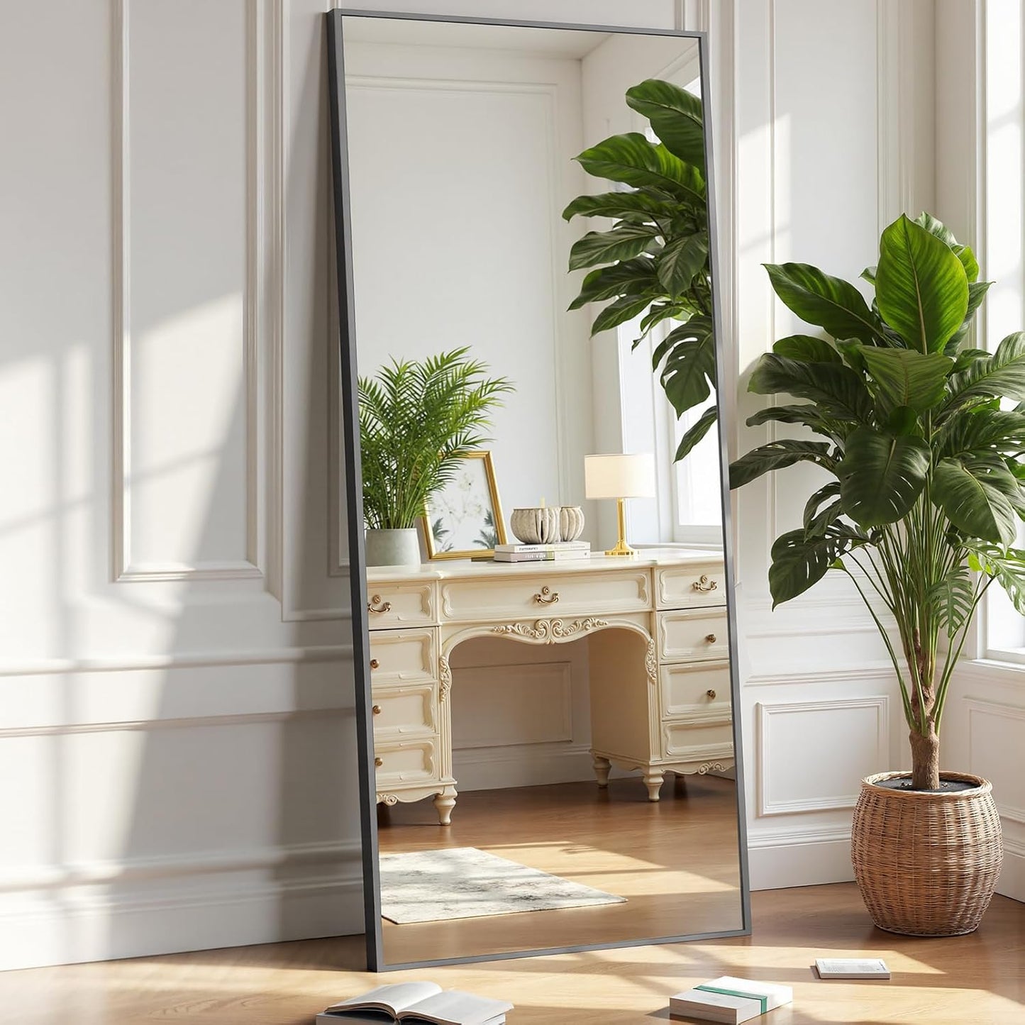 OLIXIS Black Arched Full Length Mirror 60"x16" for Bedroom, Full Body Mirror with Stand, Hanging or Leaning for Wall, Aluminum Alloy Thin Frame Floor Standing for Living Room