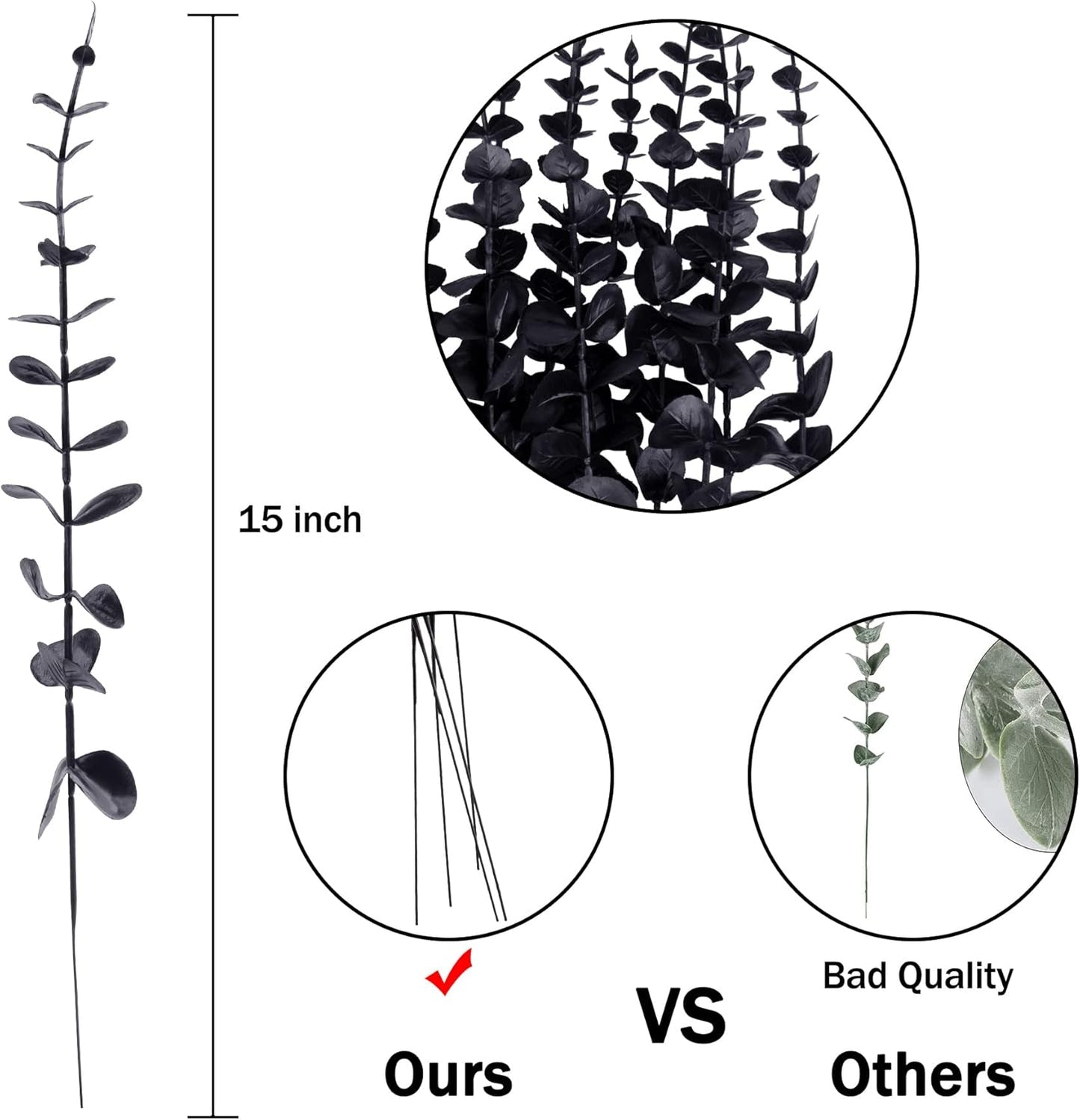 FEQO 36 Pcs Artificial Eucalyptus Stems Dark Brown Leaves Faux Eucalyptus Stems Branches 15 inch for Wedding Bouquet Home Deco
