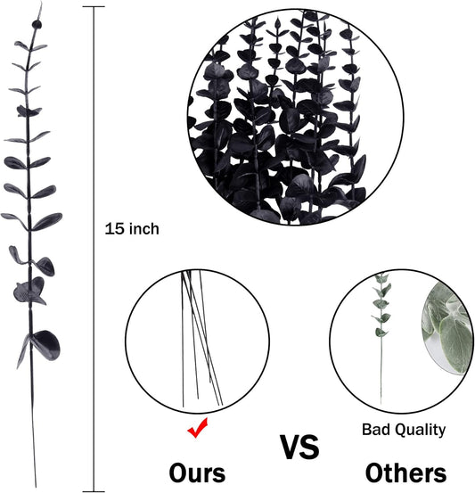 FEQO 36 Pcs Artificial Eucalyptus Stems Dark Brown Leaves Faux Eucalyptus Stems Branches 15 inch for Wedding Bouquet Home Deco