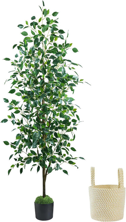 Caxchiling Faux Eucalyptus Tree 6FT, Artificial Potted Tree for Indoor Outdoor, Fake Floor Plants with Natural Wood Trunk, Home Office Living Room Bedroom Decor