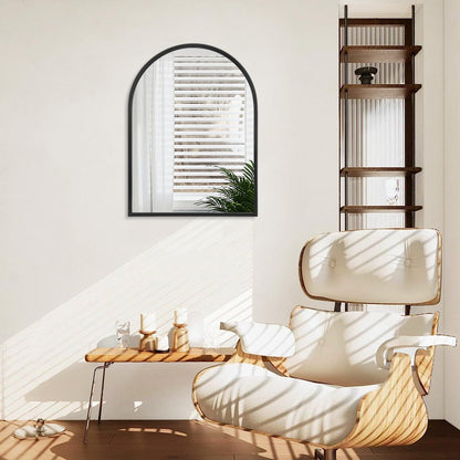 Black Arched Wall Mirror Aluminum Alloy Frame Bathroom Mirror Brushed Metal Vanity Wall Mounted Mirror for LivingRoom Bedroom Entryway Room Home Decor 16"x12"