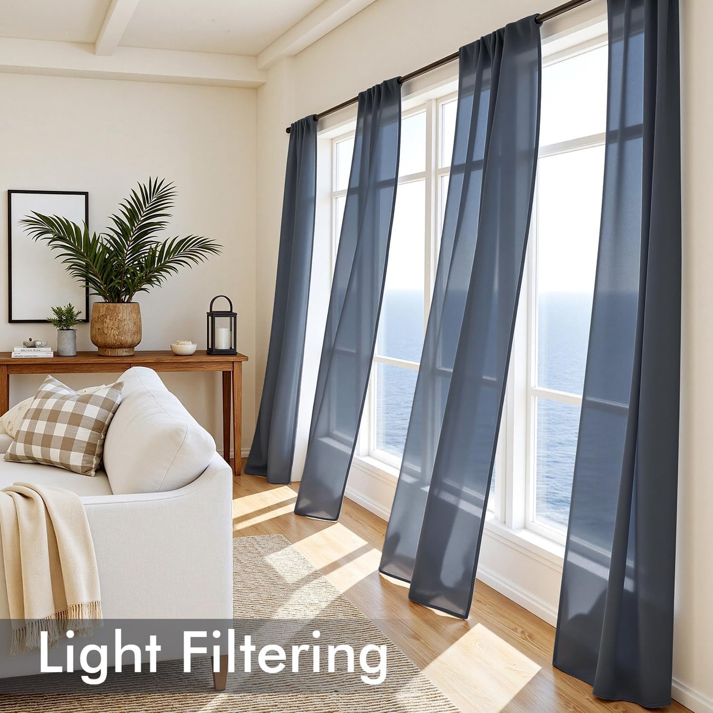 MIULEE White Sheer Curtains 84 Inches Long, 4 Panels Set, Light Filtering Rod Pocket Voile Drapes for Living Room and Bedroom, Airy Soft Fabric Window Treatments, 42 x 84 Inches