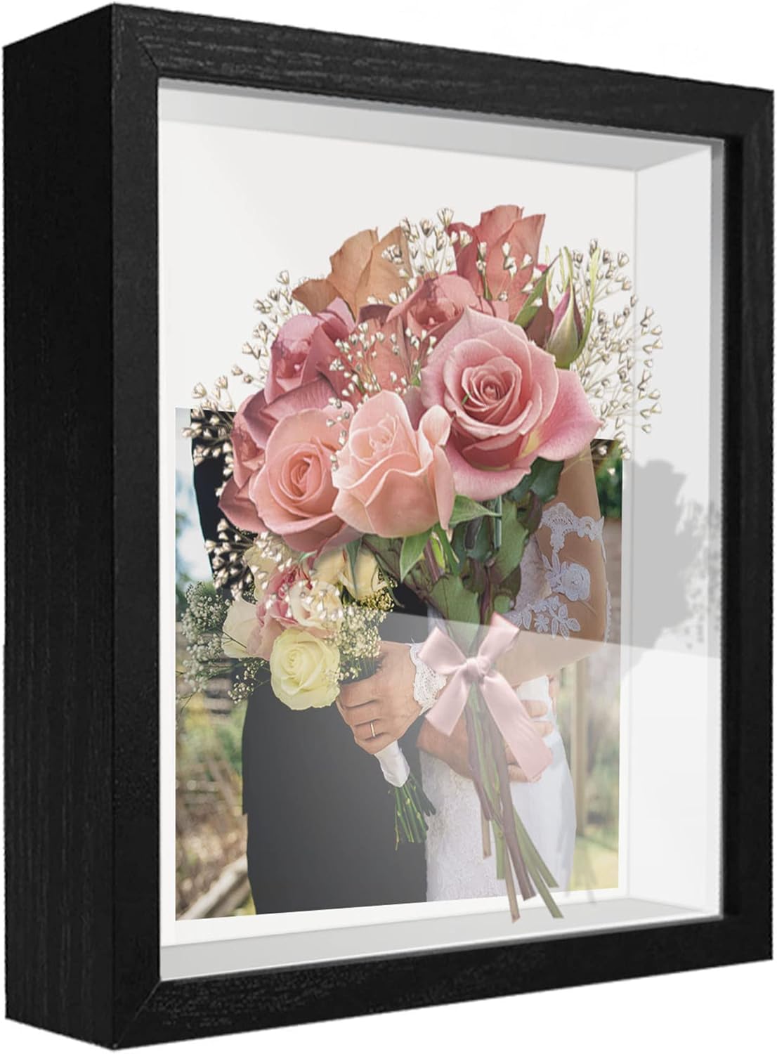 8x8 Shadow Box Frame Display Case with Letter Stickers, 3D Picture Frame, Display Case Box for Memorabilia, Baby Items, Wedding Memories, Crafts, Tickets and Photos (White, 8x8)