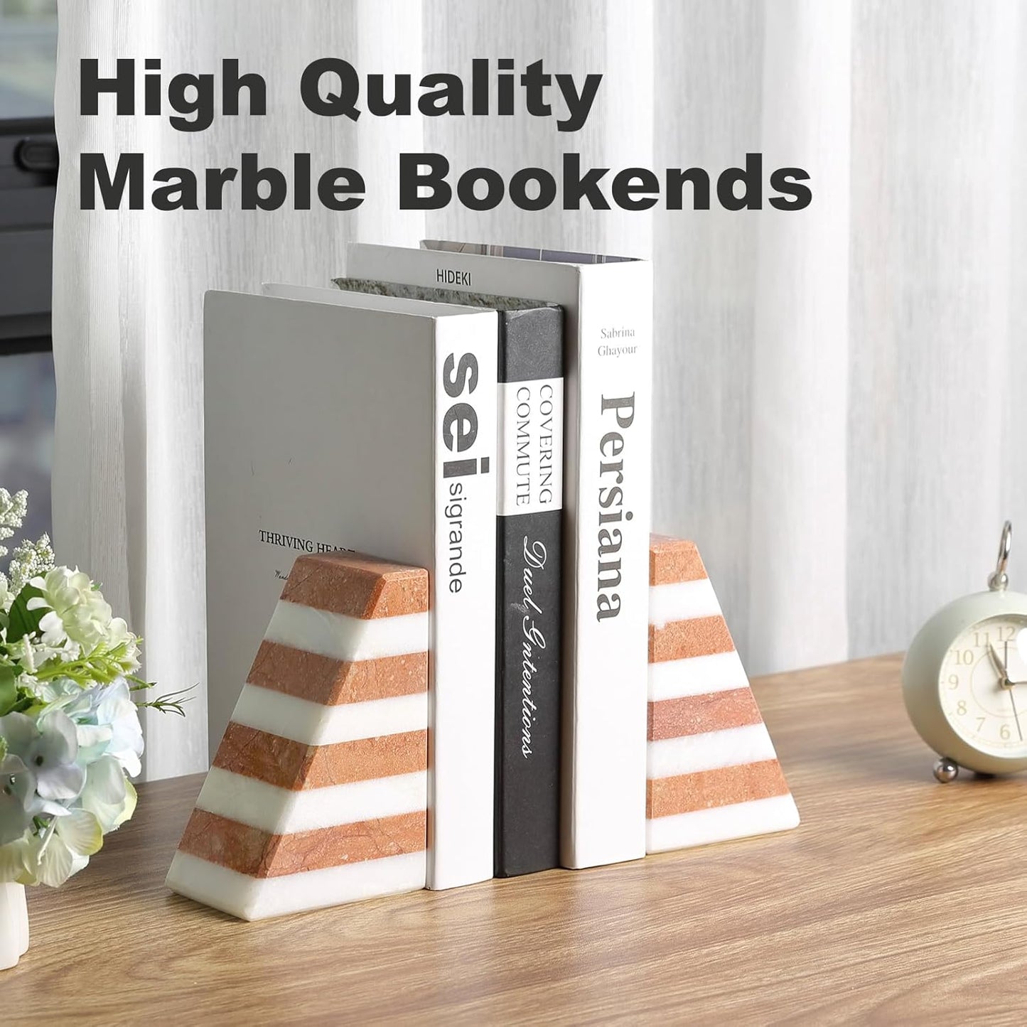 Karibiber Travertine Bookends for Heavy Books, Marble Decorative Bookends for Shelves, Heavy-Duty Stone Book Ends for Hardback Book & Cookbooks, Unique Book Stopper & Holder, Travertino Italy