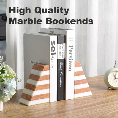 Karibiber Travertine Bookends for Heavy Books, Marble Decorative Bookends for Shelves, Heavy-Duty Stone Book Ends for Hardback Book & Cookbooks, Unique Book Stopper & Holder, Travertino Italy