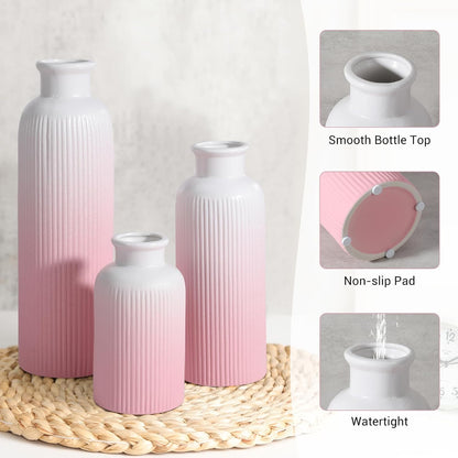 Small White Ceramic Vase Set of 3, Boho Modern White Flower Vase Room Decor, Farmhouse Decor, Vases for Your Kitchen, Bathroom, Bedroom, Living Room, Office&Shelf Centerpiece Table Decorations