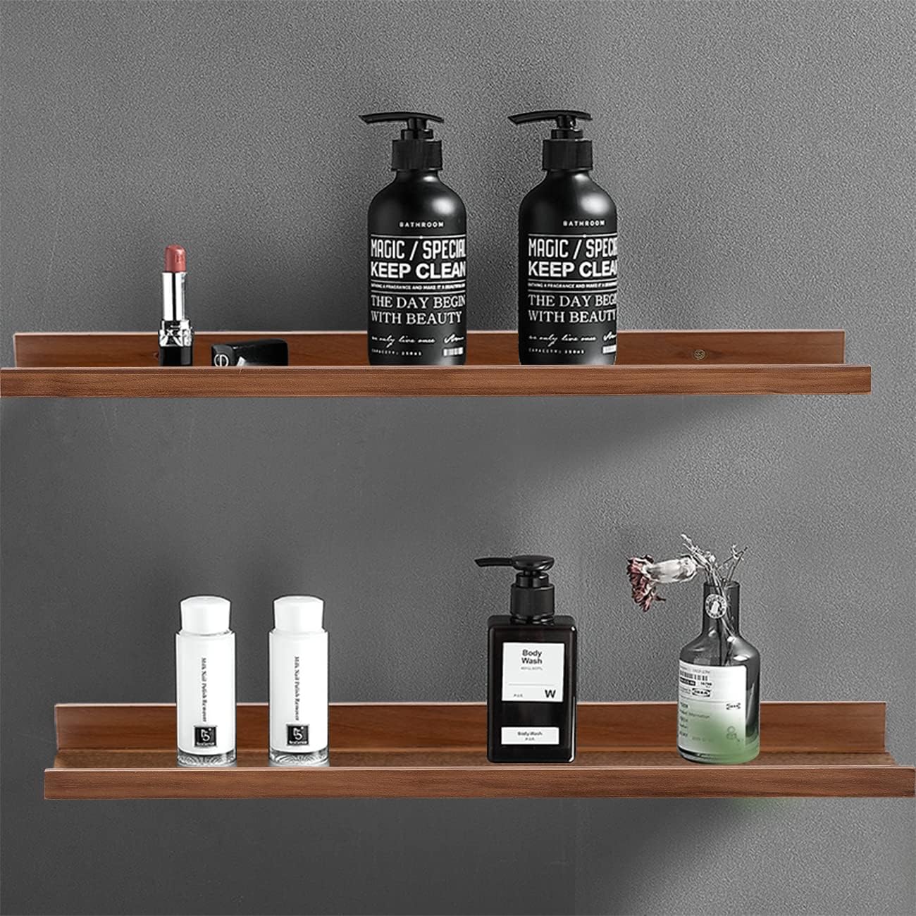 AZSKY Floating Shelves Wall Mounted Set of 2 Natural Wood Picture Shelves Wall Shelves for Bedroom Bathroom Living Room Kitchen Laundry Room Storage & Decoration 24 Inch