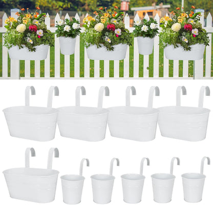 HowRU Metal Iron Flower Pots for Railing Fence Hanging Bucket Pots(5 Pcs) and Hanging Flower Pots Metal Iron Bucket Planter(10 Pcs) (Black)