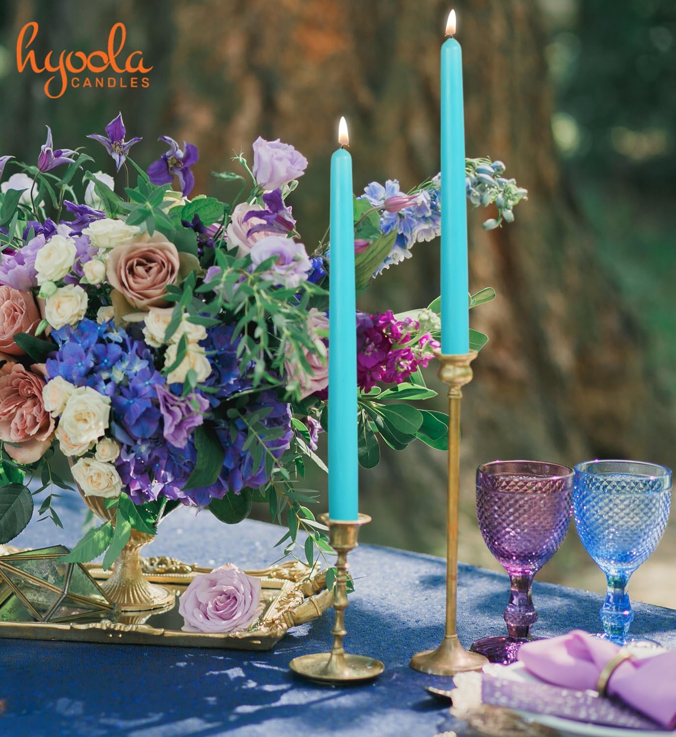 Hyoola Tall Taper Candles - 10 Inch Metallic Gold Unscented Dripless Taper Candles - 8 Hour Burn Time - 4 Pack