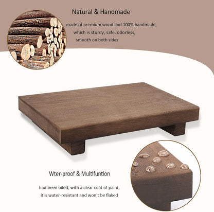 zoocatia Small Wood Tray Pedestal Stand Farmhouse Bathroom Decor Decorative Wooden Riser Kitchen Soap Dish Holder for Vanity, Counter, Sink, Brown