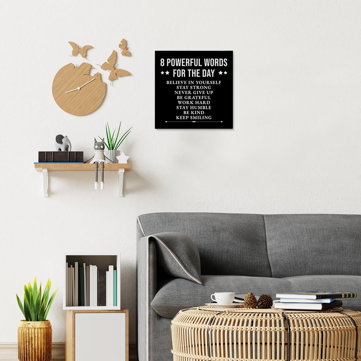 Inspirational Farmhouse Canvas Print Wall Art Decor One Small Positive Thought in the Morning Can Change Your Whole Day Sign Painting Plaque Rustic Home Decoration (8 X 8 Inches, Framed)