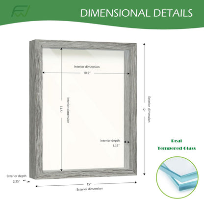 FrameWorks 11” x 14” Dark Oak Wooden Shadow Box Frame – Display Case with Soft Felt Back, Memory Box with Tempered Glass, Display Box with Elegant White Ball Push Pins, Wooden Flower Box