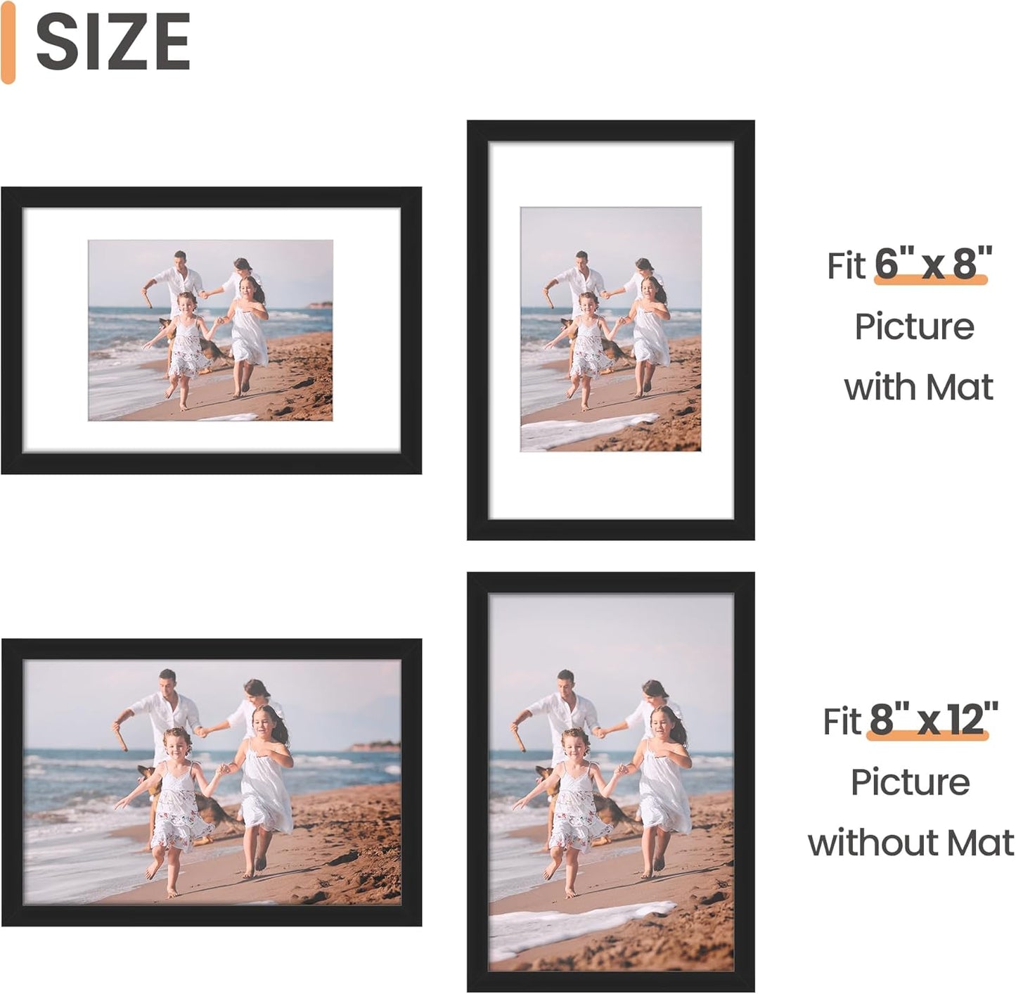 upsimples 5x7 Picture Frame Set of 10, Display Pictures 4x6 with Mat or 5x7 Without, Multi Photo Frames Collage for Wall or Tabletop Display, Black