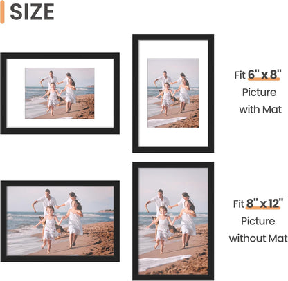 upsimples 5x7 Picture Frame Set of 10, Display Pictures 4x6 with Mat or 5x7 Without, Multi Photo Frames Collage for Wall or Tabletop Display, Black
