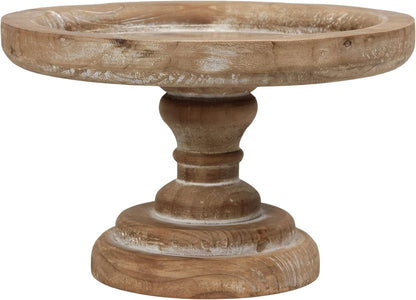 Rustic White Wood Pedestal Tray Stand for Table Decoration,Round Distressed Finished Cake Stand Dessert Table Display,Farmhouse Cake Stand Candle Holder Perfect for Weddings,Birthdays
