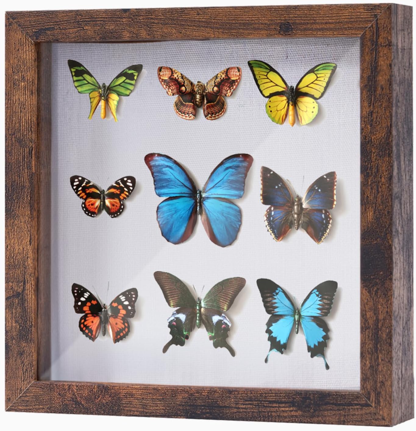 Muzilife 8x8 Shadow Box Picture Frame with Linen Board - Deep Wood & Glass Display Case Ready to Hang Memory Box Baby Sports Memorabilia, Pins, Awards, Medals, Wedding, Tickets and Photos (Black)