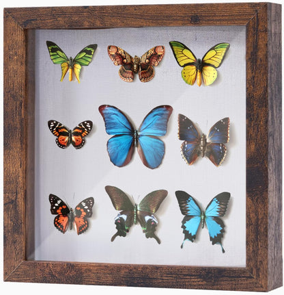 Muzilife 8x8 Shadow Box Picture Frame with Linen Board - Deep Wood & Glass Display Case Ready to Hang Memory Box Baby Sports Memorabilia, Pins, Awards, Medals, Wedding, Tickets and Photos (Black)