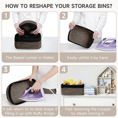 3-Pack Small Storage Baskets for Organizing | Woven Shelf Toy Basket | Rope Baskets for Gifts Empty | Closet Organizer Bins with Handles | Cube Decorative Box | 11.8×7.8×5.1” | Mixed brown