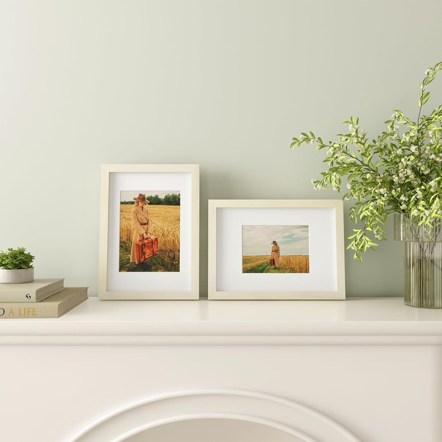Egofine 8x10 Picture Frames Set of 4, Made of Solid Wood Covered by Plexiglass 4x6 and 5x7 with Mat or 8x10 without Mat, for Table Top Display and Wall Mounting Photo Frame Black
