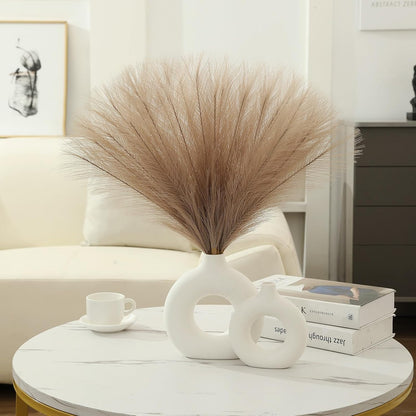 UREYMX Faux Pampas Grass Decor 17.7 Inch 6pcs, Artificial Pampas Grass Fluffy Home Decor, Short Vase Room Decor pompous Grass Flower Arrangement for Boho Home Wedding Decoration (Black)