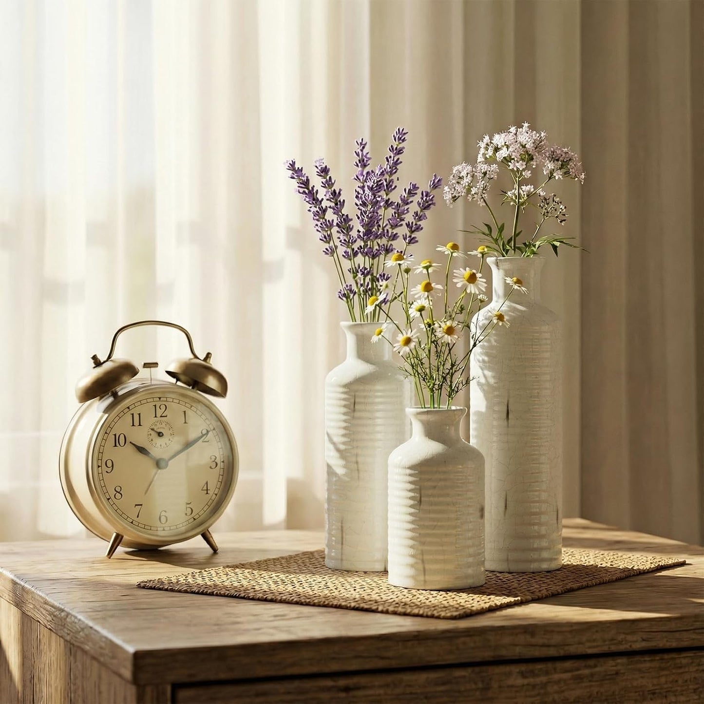Firehold Ceramic Vase Set of 3, Rustic Home Decor Vases for Modern Farmhouse, White Boho Flower Vases for Shelf, Mantel, Table Decor, Small Decorative Vase for Dried Flowers & Pampas Grass