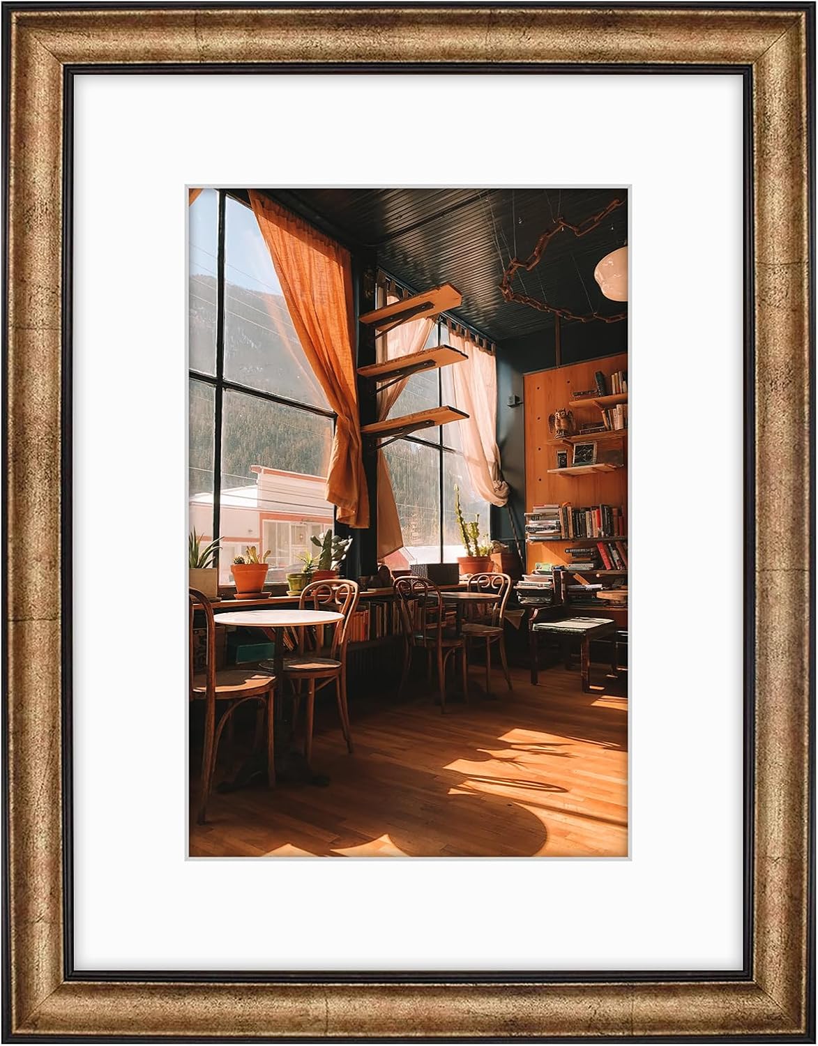 Golden State Art, 11x14 Photo Frame with Mat for Pictures 8x10 and Real Glass (Dark Gold Brown & Bronze Pewter Panel with White Color Mat, 1.25 Inch Frame Border)