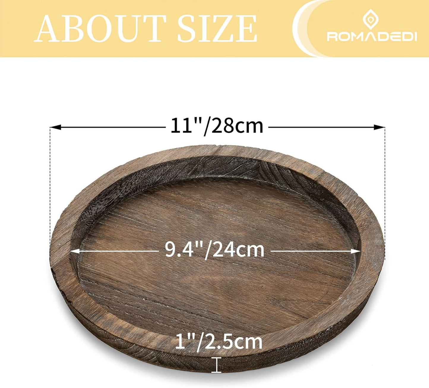 Romadedi Rustic Wooden Tray Candle Holder - Round Wood Decorative Pillar Candle Tray for Coffee Table Farmhouse Kitchen Countertop Organizer Home Decor Wedding Centerpiece, Distressed White