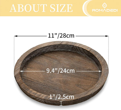 Romadedi Rustic Wooden Tray Candle Holder - Round Wood Decorative Pillar Candle Tray for Coffee Table Farmhouse Kitchen Countertop Organizer Home Decor Wedding Centerpiece, Distressed White