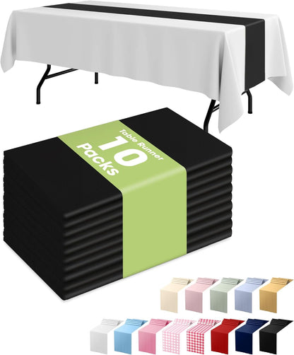 Pureegg Gold Plastic Table Runners - 10 Pack, 14'' x 108'', Water Resistant & Disposable Centerpiece Decorations for Table Cloth, Wedding, Birthday, Holiday, Baby Shower, Party, Home Decor