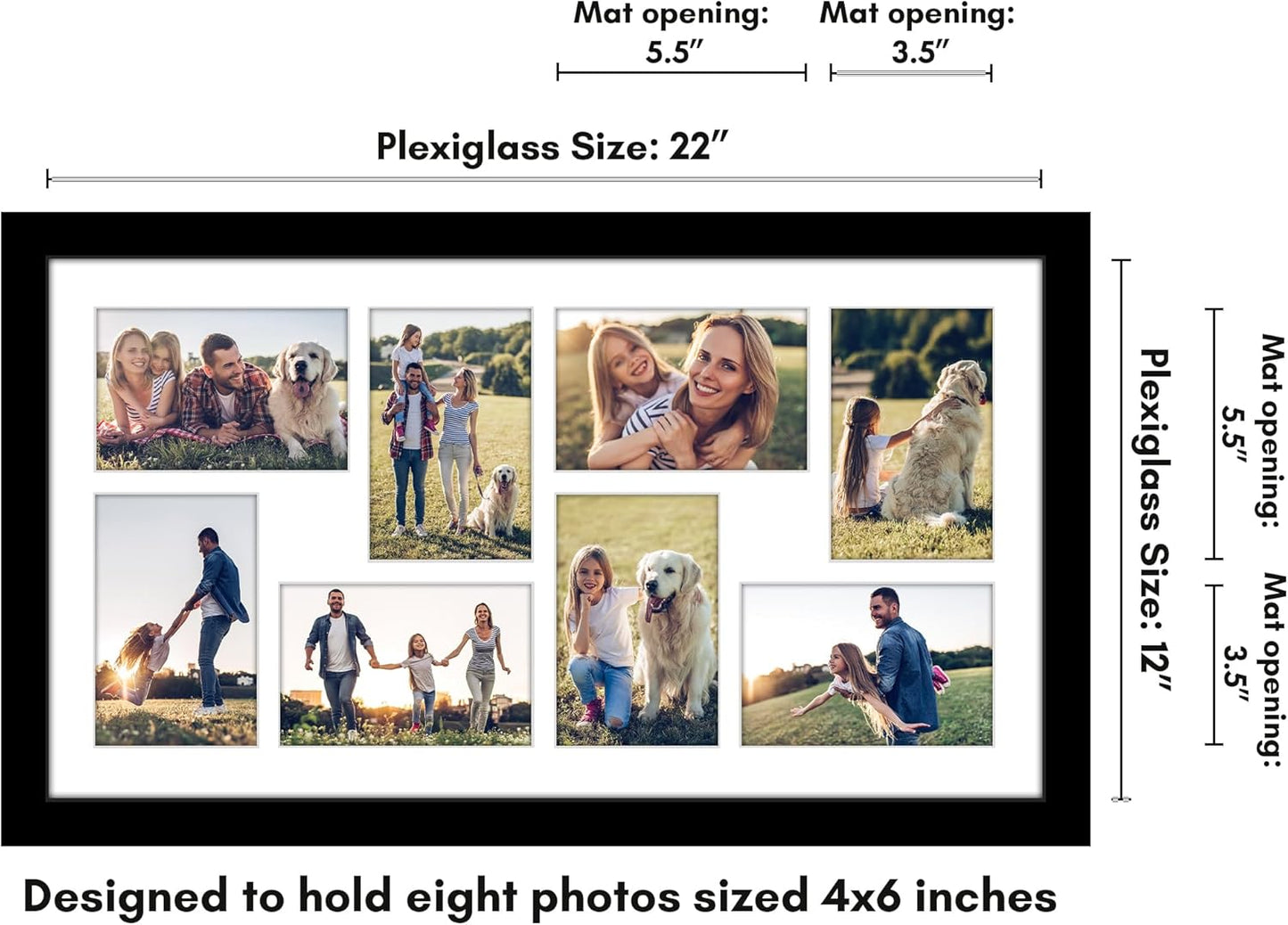 Americanflat 4x6 Collage Picture Frame with Shatter-Resistant Glass - Fits Five 4x6 Photos or Use as One 11x14 Picture Frame - Signature Collection - Collage Frames for Wall Display - Black