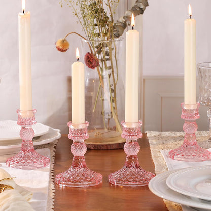 DARJEN Candlestick Holders Set,12Pcs 4" H Taper Candle Holders Bulk, Clear Glass Candle Holders for Wedding, Spring Party, Romantic Dinner, Festival & Windowsill Decor