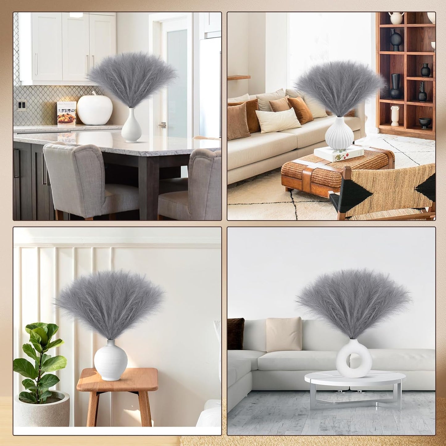 UREYMX Faux Pampas Grass Decor 17.7 Inch 6pcs, Artificial Pampas Grass Fluffy Home Decor, Short Vase Room Decor pompous Grass Flower Arrangement for Boho Home Wedding Decoration (Black)