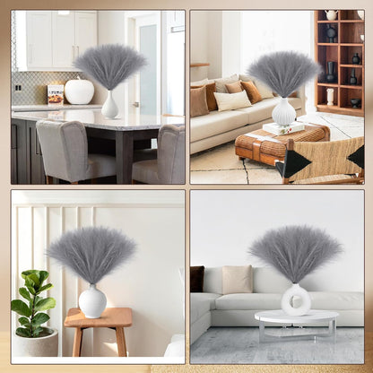 UREYMX Faux Pampas Grass Decor 17.7 Inch 6pcs, Artificial Pampas Grass Fluffy Home Decor, Short Vase Room Decor pompous Grass Flower Arrangement for Boho Home Wedding Decoration (Black)