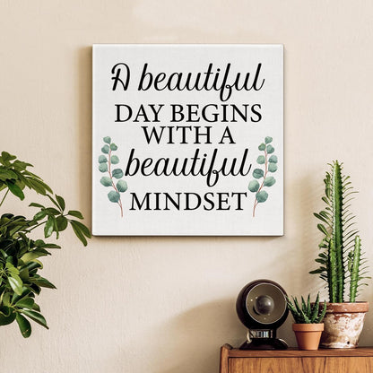 Inspirational Farmhouse Canvas Print Wall Art Decor One Small Positive Thought in the Morning Can Change Your Whole Day Sign Painting Plaque Rustic Home Decoration (8 X 8 Inches, Framed)