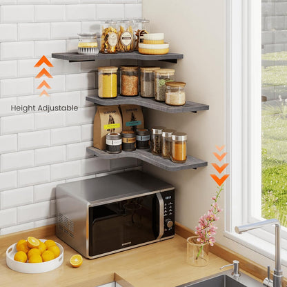 Homode Corner Floating Shelves, Set of 3 Corner Wall Shelves with Wire Hole, L-Shaped Wood Hanging Storage Shelf for Wall Decor, for Bathroom Kitchen Bedroom, White